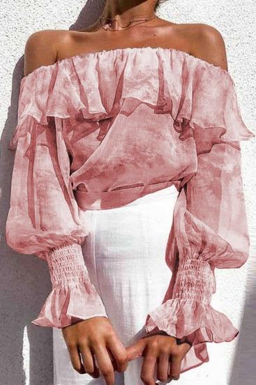 Elegancka bluzka z dekoltem Scarlette, jasno różowa