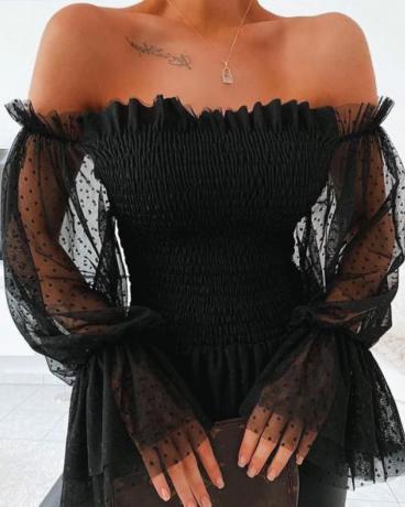 Elegancka bluzka z przeźroczystymi rękawami Nylah, czarna