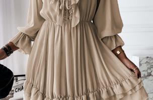 Elegancka mini sukienka z dekoltem Clementina, beżowa