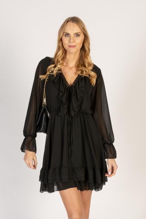 Elegancka mini sukienka z dekoltem Clementina, czarna