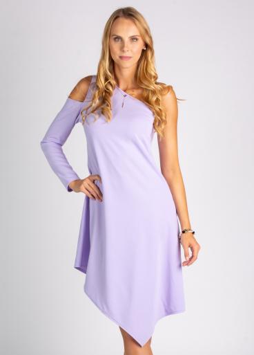 Elegancka mini sukienka z asymetrycznym naszyjnikiem Lavita, lila