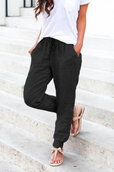 Modne długie spodnie z kieszeniami i gumką w pasie Amory, czarne