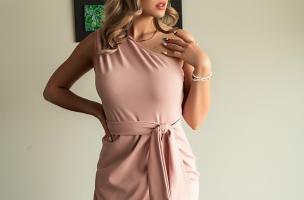 Elegancka mini sukienka na jedno rąmie Ireland, jasno różowa