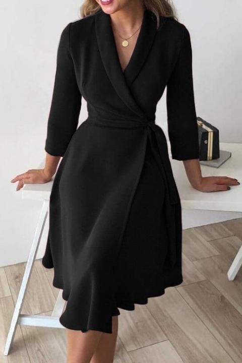Elegancka sukienka ze składanym kołnierzem i rękawem 3/4 Imogena, czarna
