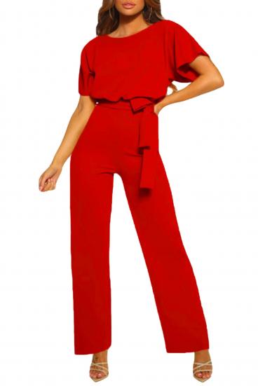 Modny kombinezon z szerokimi długimi spodniami i krótkim rękawem Nelia, czerwony