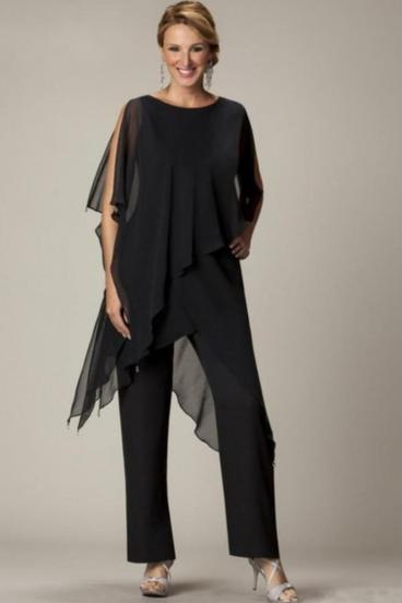 Komplet eleganckiej prześwitującej tuniki i długich spodni Claudette, czarny