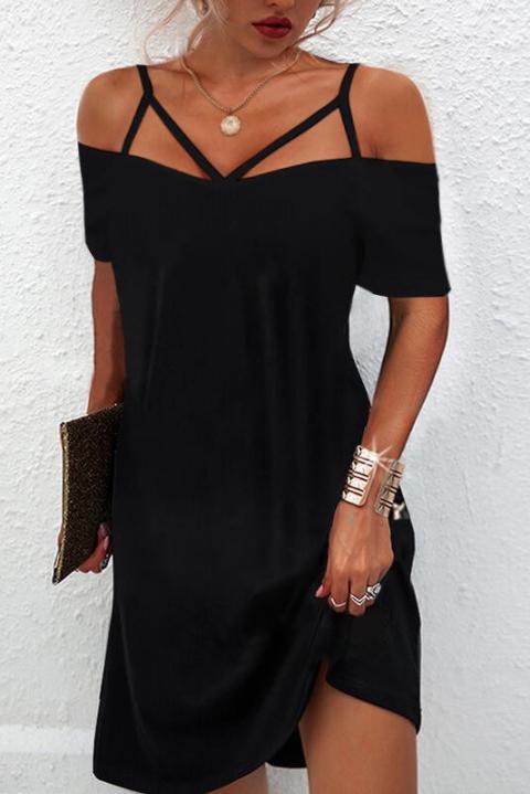 Elegancka sukienka mini z krótkim rękawem i odkrytymi ramionami Cecina, czarna