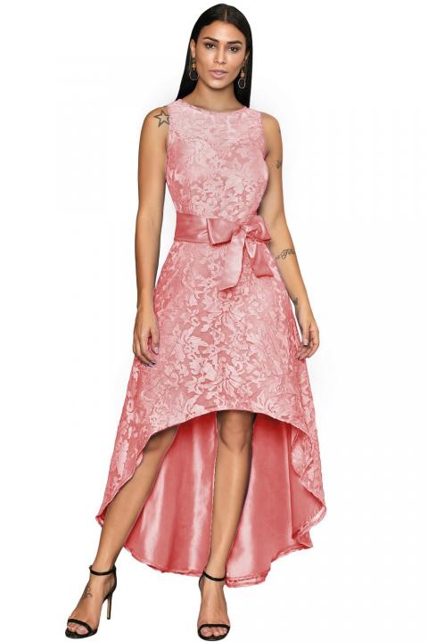 Elegancka mini sukienka bez rękawów z piękną koronką Suzan, różowa
