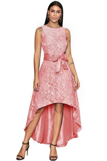 Elegancka mini sukienka bez rękawów z piękną koronką Suzan, różowa