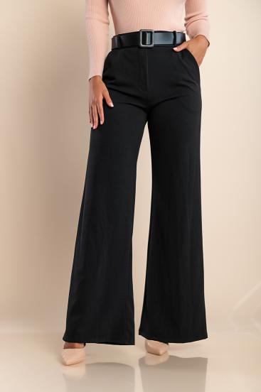 Eleganckie długie spodnie z paskiem Solarina, czarne