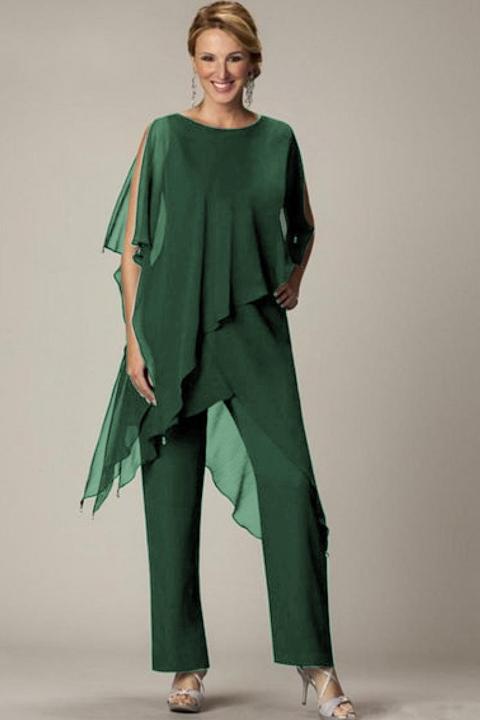 Komplet eleganckiej tuniki i długich spodni Claudette, zielony
