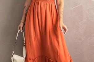 Elegancka sukienka z marszczeniami Gaucha, pomarańczowa