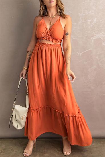 Elegancka sukienka z marszczeniami Gaucha, pomarańczowa