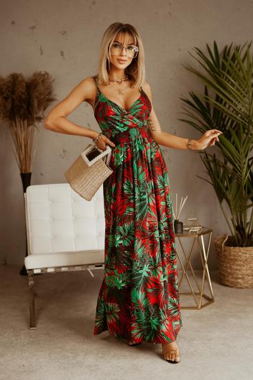 Elegancka sukienka maxi z nadrukiem Levanza, czerwona