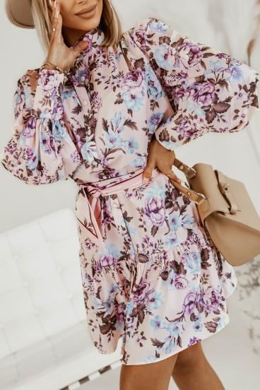 Elegancka sukienka mini z nadrukiem w kwiaty Trapana, jasnoróżowa