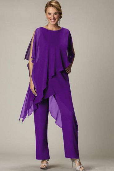 Komplet eleganckiej prześwitującej tuniki i długich spodni Claudette, fioletowe