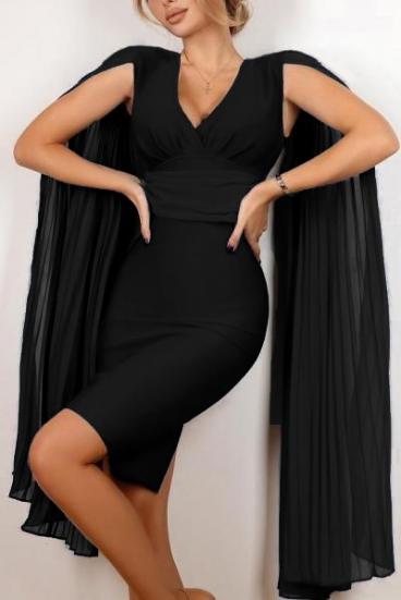 Elegancka sukienka mini z obcisłym krojem i plisowanymi rękawami Marseila, czarna