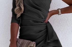 Elegancka sukienka mini z falbankami Ricaletta, czarna