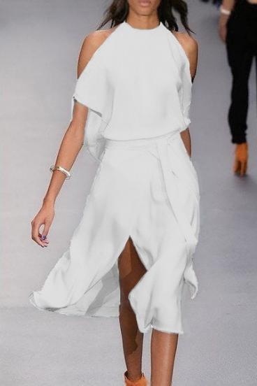 Elegancka sukienka midi z rozcięciami Thiena, biała