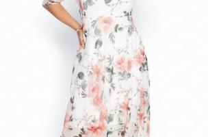 Sukienka midi z krótkim rękawem i luźną spódnicą z nadrukiem w kwiaty Theine, biała