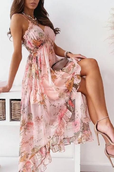 Elegancka sukienka maxi z nadrukiem Noalla, jasnoróżowa
