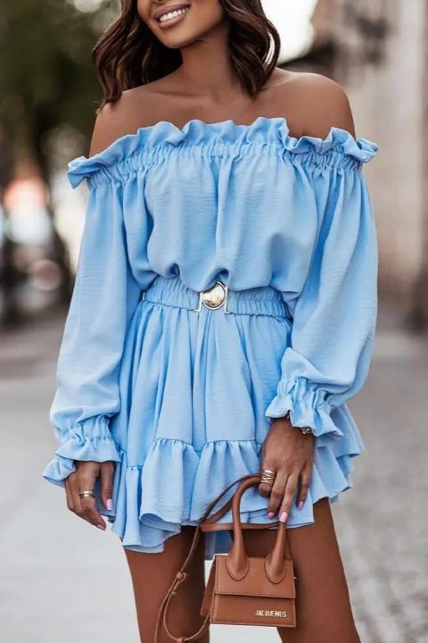 Elegancka mini sukienka z falbankami Savelonna, jasnoniebieska