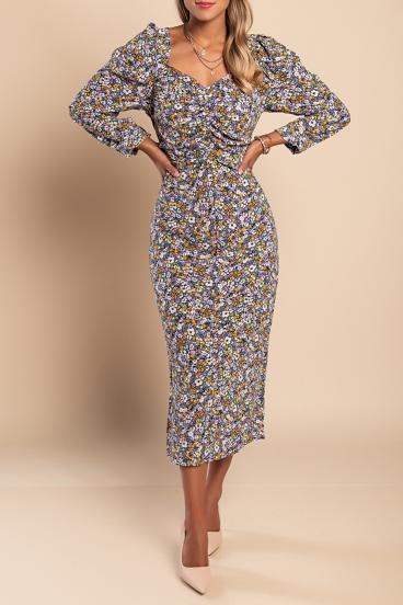 Elegancka sukienka midi z kwiatowym nadrukiem Ferra, bordowa