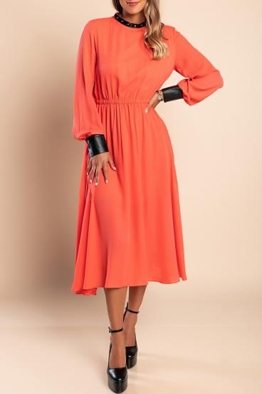 Elegancka sukienka midi z wstawkami ze sztucznej skóry Plana, różowa
