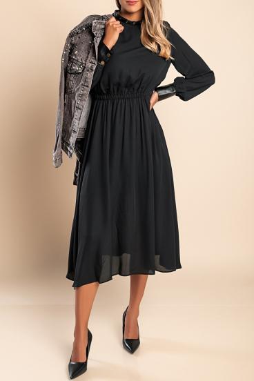 Elegancka sukienka midi z wstawkami ze sztucznej skóry Plana, czarna
