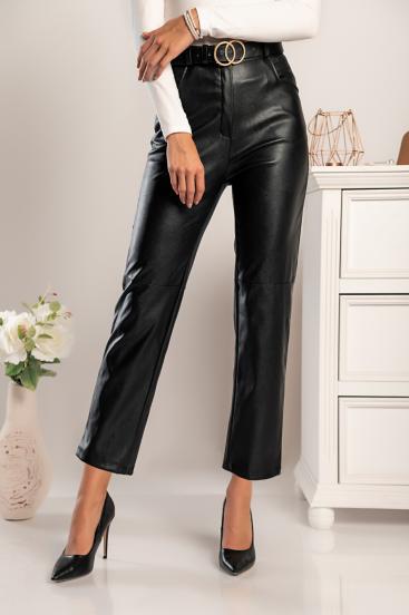 Eleganckie spodnie ze sztucznej skóry Vinyola, czarne
