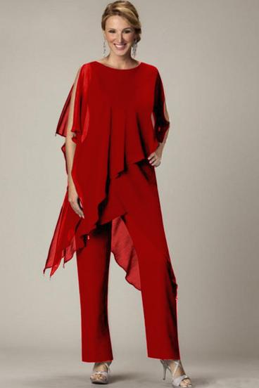 Komplet eleganckiej prześwitującej tuniki i długich spodni Claudette, czerwony