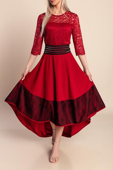 Elegancka sukienka z koronką Bianca, bordowa