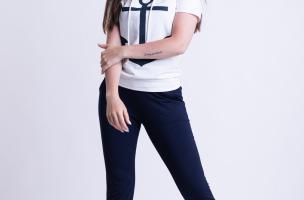 Sportowy dres z nadrukiem kotwicy Aisla, biało ciemnoniebieski
