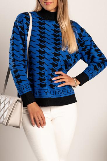 Sweter w pepitę Sanga, czarno-niebieski