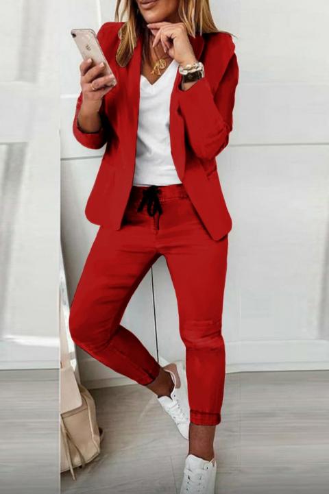 Elegancki monochromatyczny garnitur Estrena, czerwone