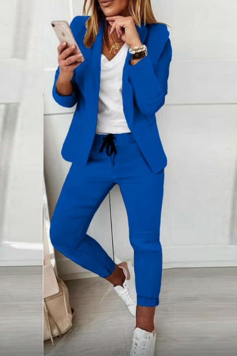 Elegancki monochromatyczny garnitur Estrena, niebieskie