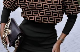 Elegancka mini sukienka z geometrycznym nadrukiem Lenta, czarna