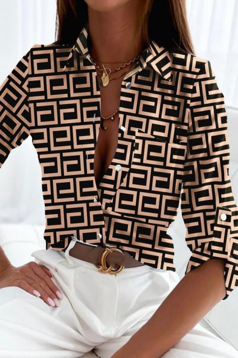 Elegancka bluzka z geometrycznym nadrukiem Lavlenta, czarno-beżowa