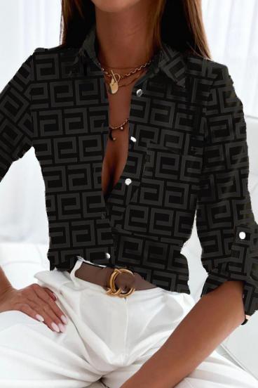 Elegancka bluzka z geometrycznym nadrukiem Lavlenta, czarna