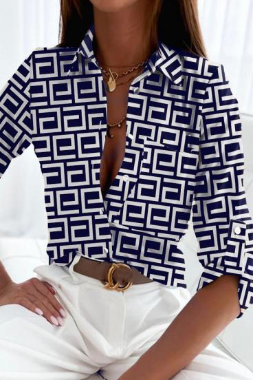 Elegancka bluzka z geometrycznym nadrukiem Lavlenta w kolorze granatowym