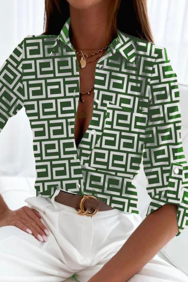 Elegancka bluzka z geometrycznym nadrukiem Lavlenta w kolorze zielonym