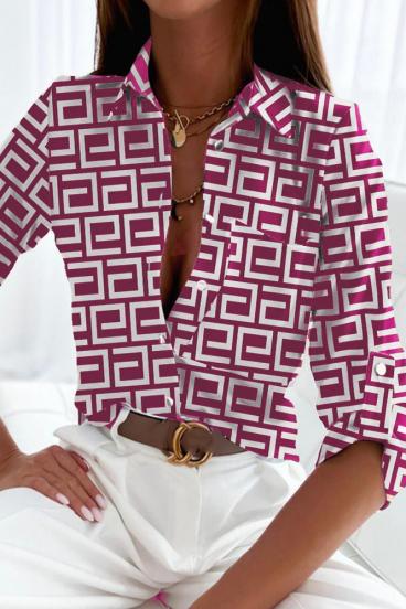 Elegancka bluzka z geometrycznym nadrukiem Lavlenta w kolorze fuksji