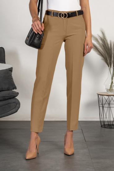 Eleganckie długie spodnie z prostymi nogawkami Tordina, camel