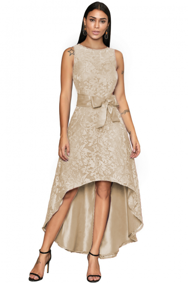 Elegancka mini sukienka bez rękawów z koronką Suzan w kolorze beżowym