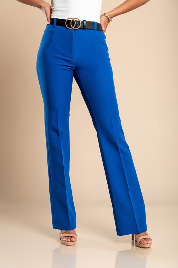 Eleganckie długie spodnie z prostymi nogawkami, niebieskie