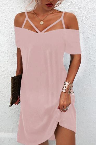 Elegancka mini sukienka z krótkim rękawkiem, odsłoniętymi ramionami i ramiączkami Cecina, kolor różowy