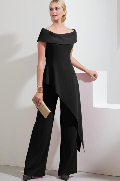 Elegancki asymetryczny komplet top i spodnie w kolorze czarnym