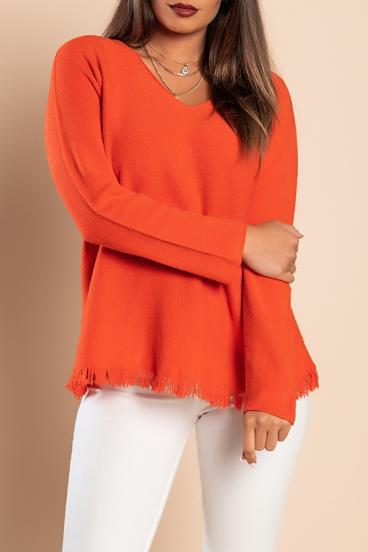 Sweter z frędzlami, pomarańczowy