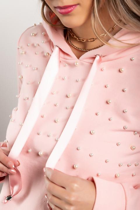 Nowoczesny dres z kapturem i perłami Tinsely, różowa