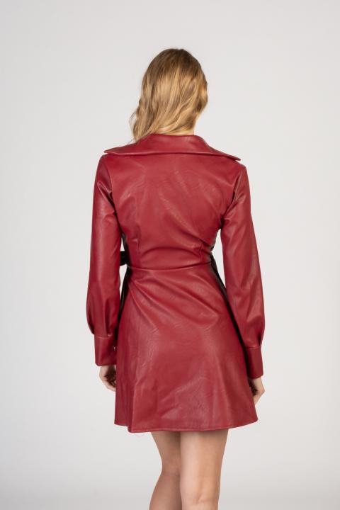 Elegancka mini sukienka ze sztucznej skóry Pellita, czerwona